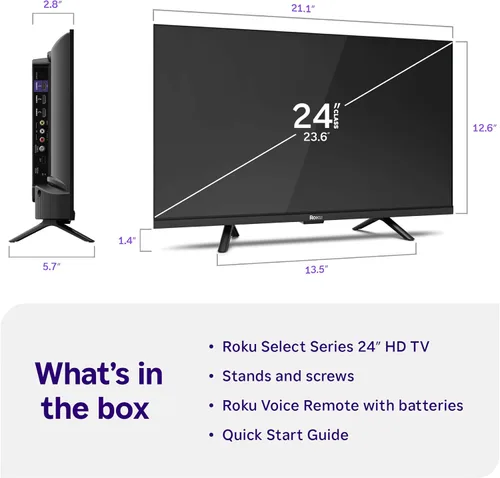 Vista 9 de Roku Smart TV 2026 - Serie Select de 24 pulgadas, TV HD 720p - Roku TV con control remoto por voz - Televisión LED de pantalla plana con Wi-Fi