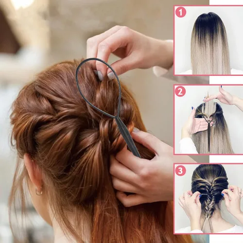 Vista 4 de Herramientas de cola de cabello, juego de 4 herramientas de trenzado de ciempiés francés, herramientas de bucle, bricolaje para peinar el cabello