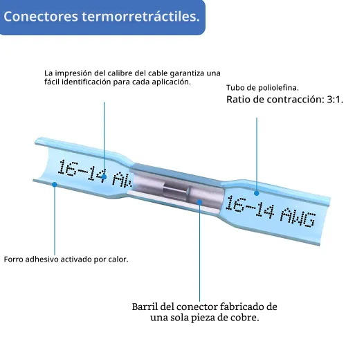 Vista 4 de 66 piezas de kit de conectores de tope termorretráctiles, conectores de empalme de alambre de crimpado eléctricos marinos automotrices aislados