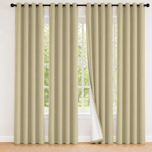 Vista 15 de 2 paneles de cortinas 100% opacas, de peso medio, con aislamiento térmico y ojales para dormitorio, sala de estar, tratamiento de ventana
