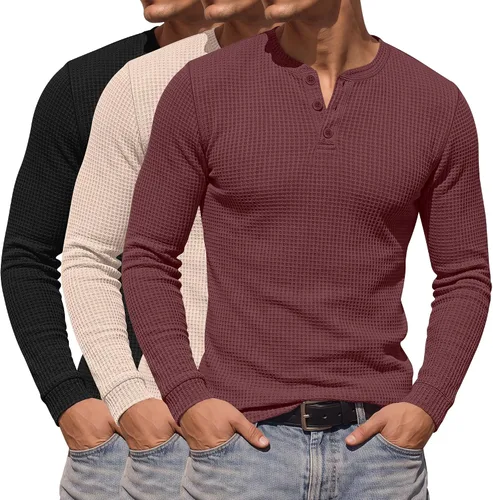 Vista 7 de Paquete de 3 camisas Henley de manga larga para hombre