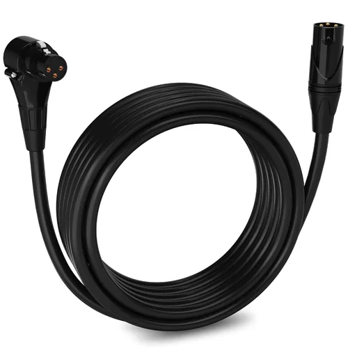 Vista 55 de LyxPro Cable de micrófono XLR hembra a macho de ángulo recto de 3 pines de 1.5 pies para altavoces amplificados, interfaz de audio, rendimiento