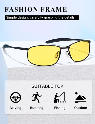 Vista 3 de AEVOGUE anteojos de sol polarizados para hombres, marco metálico rectangular, anteojos retro AE0535.
