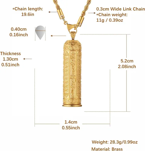 Vista 2 de HZMAN Colgante de budismo tibetano chapado en oro de 14 quilates para hombres y mujeres, collar de amuleto de Buda riendo, Latón, No es una piedra