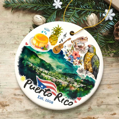 Vista 4 de Adorno artístico de paisaje tropical de Puerto Rico, regalo de recuerdo del paraíso del Caribe