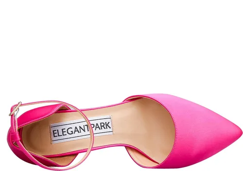 Vista 5 de ELEGANTPARK Tacones para mujer con punta puntiaguda, tacón alto, correa de tobillo de satén, zapatos de vestir para boda, novia, fiesta de noche