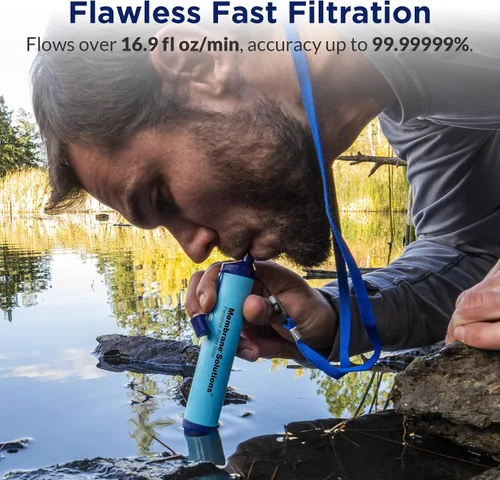 Vista 4 de Membrane Solutions Filtro de agua de paja S1, certificado NSF/ANSI 42 y 372 y 401, equipo portátil de filtración de supervivencia, preparación