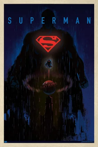 Vista 7 de DC Comics: Dark Artistic - Póster de pared de Superman, 22.4 pulgadas de largo x 14.7 pulgadas de ancho, versión enmarcada de madera de granero