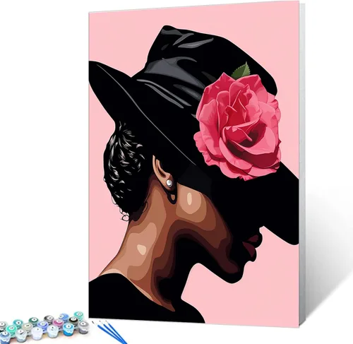 Vista 27 de Pintura por Números Afroamericana DIY Pintura Acrílica Kit de Pintura por Números para Niños Adultos Principiantes Chica Negra de Moda DIY Pintura