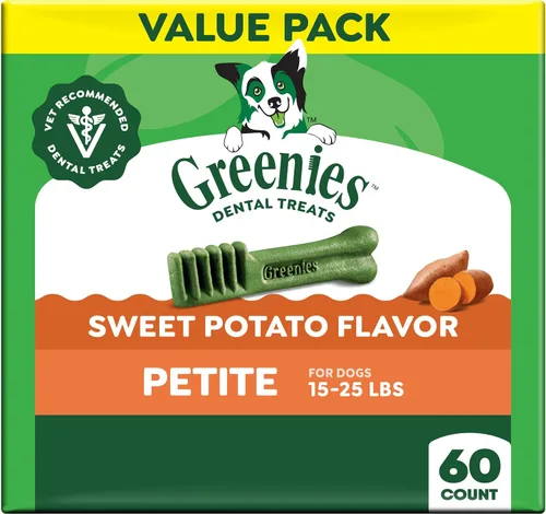 Vista 21 de Greenies Golosinas dentales naturales para perros adultos recomendadas por veterinarios, tamaño pequeño, sabor arándano, paquete de 12 onzas, 20