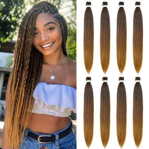 Vista 20 de 8 paquetes de extensiones preestiradas - 16 pulgadas de cabello trenzado premium, 55G/paquete, sin picazón, fijación en agua caliente, textura Perm