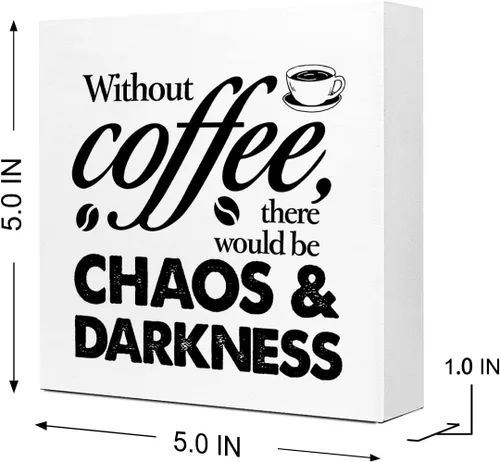 Vista 2 de Cartel de madera con texto en inglés "Funny Without Coffee Chaos", letrero rústico de madera de café para el hogar, cocina, oficina, cafetería, bar