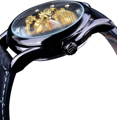 Vista 4 de FORSINING Reloj mecánico de pulsera automático para hombre, diseño de dragón dorado, esfera tallada de lujo, mecánico, impermeable, para hombre