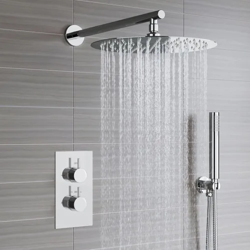 Vista 5 de Voolan Brazo de ducha redondo de 15 pulgadas con brida y cinta de teflón, brazo de extensión para regadera fija de baño, acero inoxidable sólido