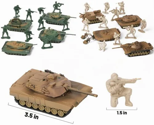 Vista 4 de PROLOSO Juego del ejército militar, 8 modelos de tanques de batalla desmontables y 20 pequeños soldados de juguete