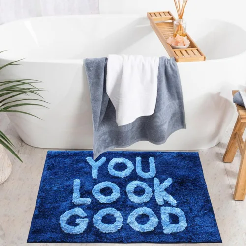 Vista 4 de Alfombra de baño con texto en inglés "You Look Good" para niñas, bonita, hermosa, divertida, divertida, decoración de baño, antideslizante, lavable