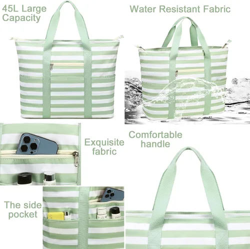 Vista 3 de LEDAOU Bolsa grande de playa para mujer, impermeable, a prueba de arena, con cremallera, bolsa de viaje para gimnasio