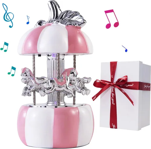 Vista 8 de Caja de Música de Carrusel Envuelta para Regalo, Carrusel Musical de Cerámica con Luces que Cambian de Color, Cajas de Música para Niñas, Niños