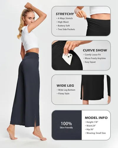 Vista 4 de HARTPOR Pantalones de yoga de pierna ancha para mujer, pantalones palazzo, pantalones casuales de cintura alta, pantalones de pijama cómodos