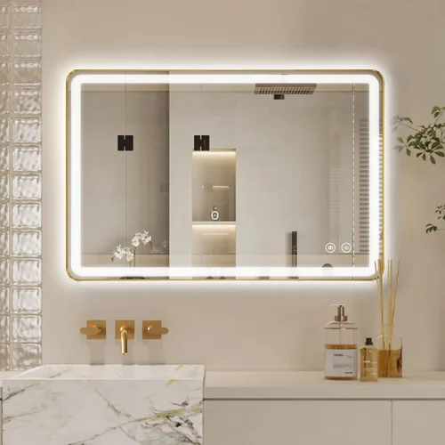 Vista 24 de Niccy Espejo LED de baño, 32"x20" pulgadas, rectangular, espejos de tocador para montar en la pared, con marco de metal, espejo inteligente