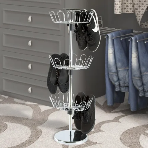 Vista 4 de Lavish Home Organizador giratorio para zapatos, organizador de almacenamiento de zapatos de 3 niveles con capacidad para 18 pares, carrusel vertical