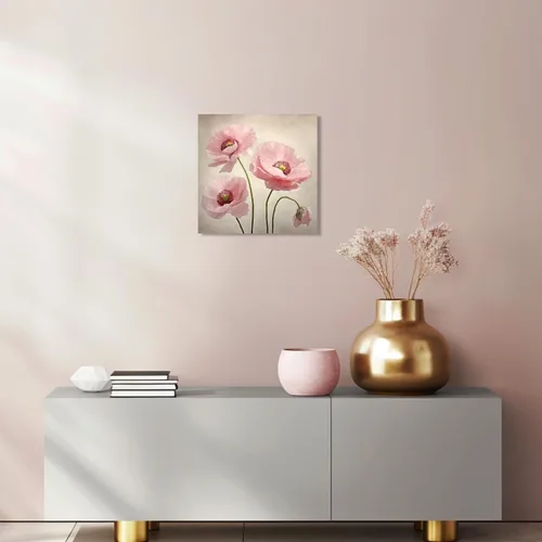 Vista 5 de QIXIANG Lienzo de flores de amapola rosa, arte para pared, imágenes florales abstractas, obras de arte modernas para dormitorio, habitación