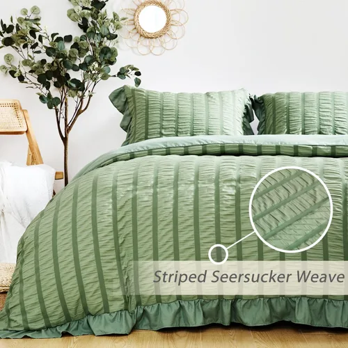 Vista 4 de MILDLY Funda de edredón con volantes tamaño King – Juego de ropa de cama de sirsaca con volantes bohemios y elegantes de 3 piezas, 100% microfibra