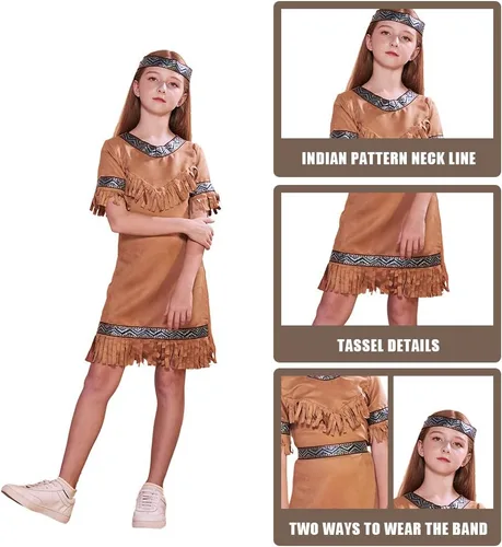Vista 4 de ReneeCho Disfraz indio para niños y niñas, traje de fiesta de Halloween