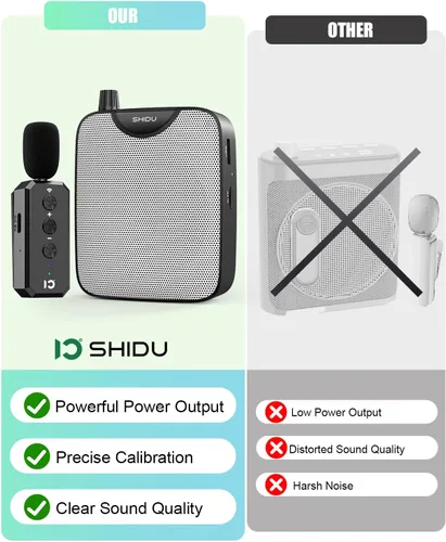 Vista 8 de SHIDU Amplificador de voz de potencia de 35 W con micrófono de solapa inalámbrico Bluetooth, micrófono portátil para profesor con altavoz, sistema