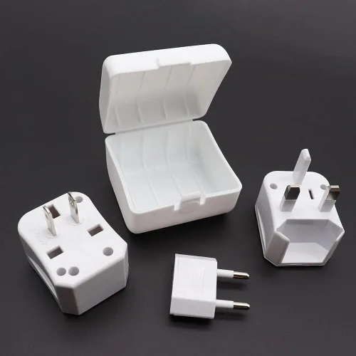 Vista 9 de Toptekits Adaptador de corriente universal todo en uno, conversión de viaje global tres en uno, 3 enchufes, adaptador universal de viaje en el Blanco