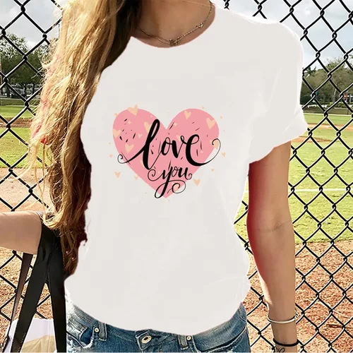 Vista 49 de Camisetas de manga corta con estampado de corazón para mujer, camisetas de ajuste regular, linda y divertida, ropa de regalo 2023