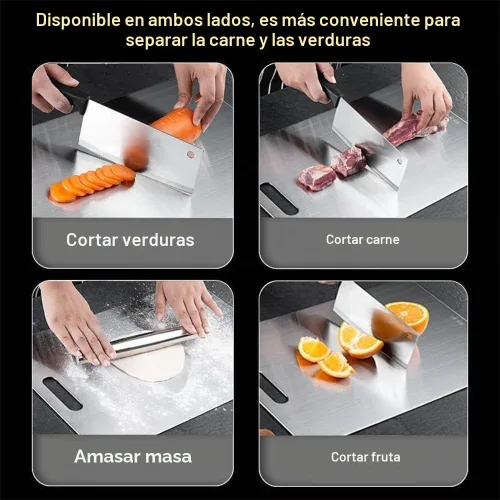 Vista 2 de Tabla de cortar de titanio, tabla de cortar de acero inoxidable de grado alimenticio, tabla de cortar de titanio para cocina, 14 x 10 pulgadas