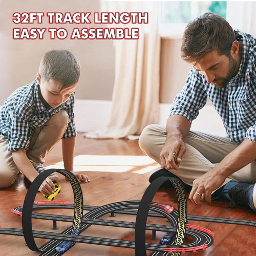 Vista 3 de Sets de pista de carreras de coches de ranura de 32 pies con alimentación eléctrica para niños y niños, carreras dobles con 4 coches de alta