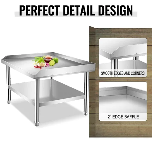 Vista 4 de Soporte de parrilla de acero inoxidable resistente con certificación NSF de calibre 18 con estante inferior para cocinas, cuartos de servicio