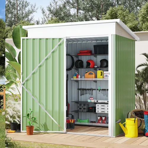 Vista 40 de AECOJOY Cobertizo de almacenamiento de metal para exteriores de 3 x 5 pies, cobertizo de herramientas de jardín resistente con puerta de gran