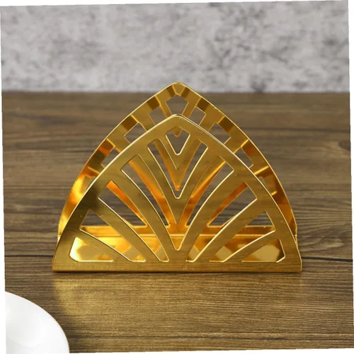 Vista 8 de Ciieeo Servilletero de metal dorado con forma geométrica decorativa para mesa de restaurante, práctico soporte de hierro con bordes lisos