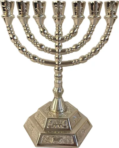 Vista 6 de Holy Land Market Candelabros Judíos Menorah - 7 Ramas - 12 Tribus de Israel Menorah (Cobre, 6.5 Pulgadas)