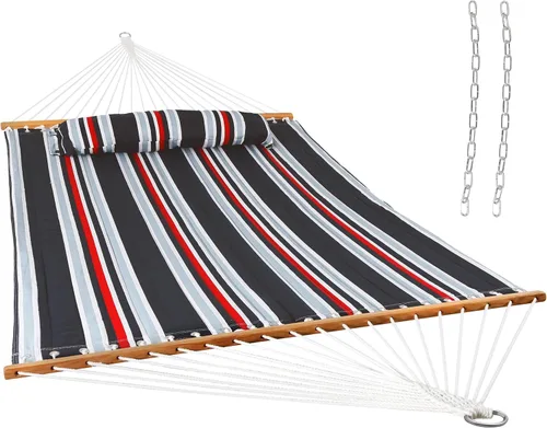 Vista 15 de Sunnydaze Hamaca Acolchada para Exteriores con Barras Separadoras - Hamaca Doble de Servicio Pesado con Capacidad de 450 Libras para Exteriores