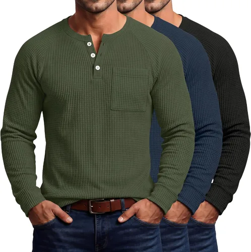 Vista 7 de August Alley Paquete de 3 camisas Henley tipo gofre grandes y altas