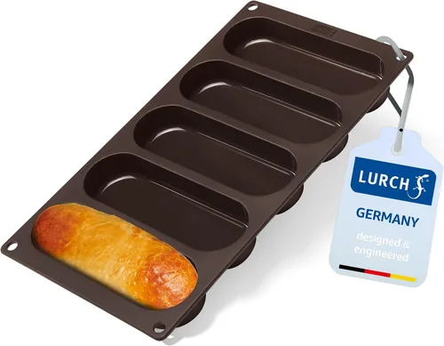 Vista 8 de LURCH Molde para bollos para perros calientes Molde de silicona antiadherente flexible para hornear Bandeja de pan, rollos, pasteles y Eclair