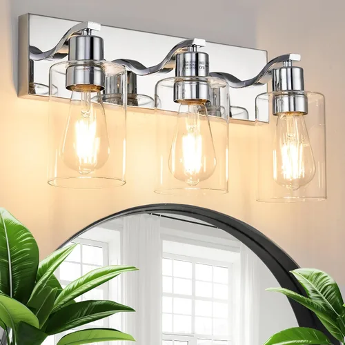 Vista 10 de 2 Luces de Iluminación para Baño, Accesorios de Iluminación de Tocador en Bronce Cepillado con Soporte de Vidrio Transparente de 33cm, Lámparas