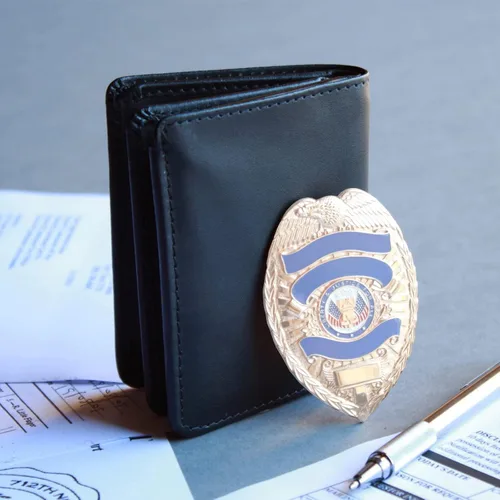 Vista 2 de Billetera de cuero plegable, tarjeta de identificación de credencial y soporte para tarjetas de policía, escudo
