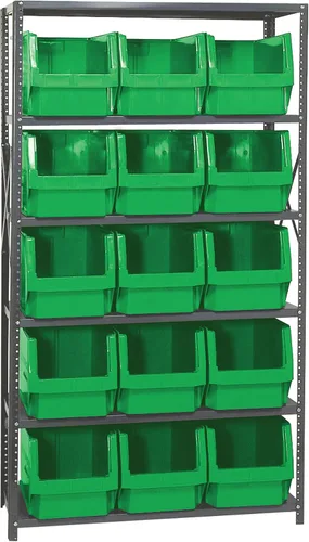 Vista 330 de Quantum QSBU-245BK Heavy Duty Shelving Unit with (7) Shelves and (24) QUS245 Black Bins for Garage Warehouse Storage Distribution 400 lb Load