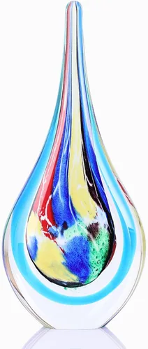 Vista 12 de DOVDOV Escultura de vidrio soplado, estatua de la colección de arte de vidrio azul, estatua decorativa única de gotas de agua mediterráneas