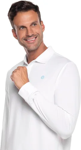 Vista 4 de Coolibar playera polo para golf con UPF 50+ para hombre - Protege del sol, XL, Blanco