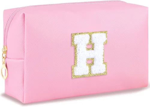 Vista 124 de URSKYTOUS Regalos para niñas, bolsa de maquillaje con inicial, bolsa de cosméticos personalizada con cremallera, bonita bolsa de aseo de viaje, Azul