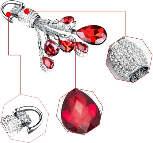 Vista 3 de Xotic Tech - Llavero de aleación de cristal con forma de lágrima, rojo intenso, brillante, con diamantes