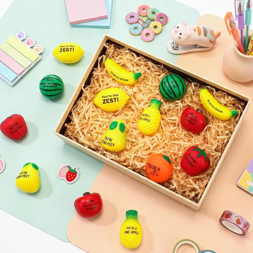 Vista 6 de Outus Bolas de estrés de frutas a granel, bolas inspiradoras para apretar para el regreso a clases, regalo para estudiantes para profesores
