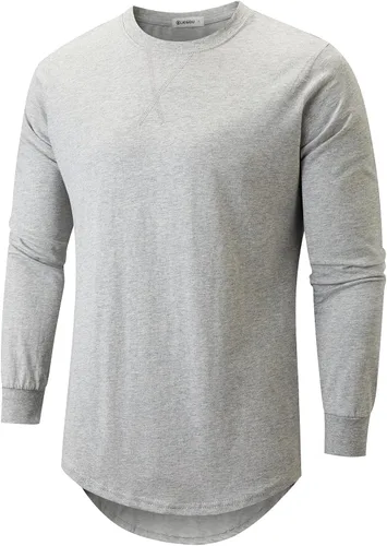 Vista 18 de KLIEGOU Camiseta larga 100% algodón para hombre, preencogida, suave 66 Gris Azul