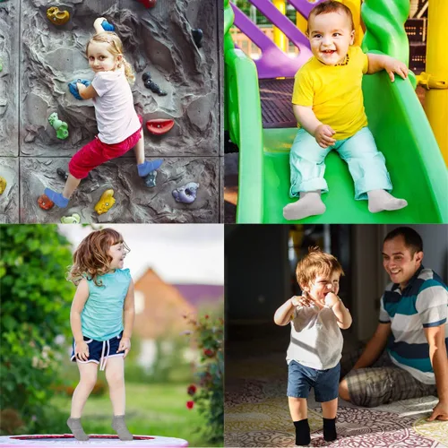 Vista 5 de Tphon Calcetines antideslizantes para niños pequeños, 12 pares de calcetines de agarre para niños y niñas, calcetines de tobillo antideslizantes